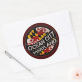 Sticker Rond Colonnes de drapeau Ocean City Maryland (Enveloppe)