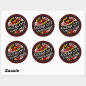 Sticker Rond Colonnes de drapeau Ocean City Maryland (Feuille)