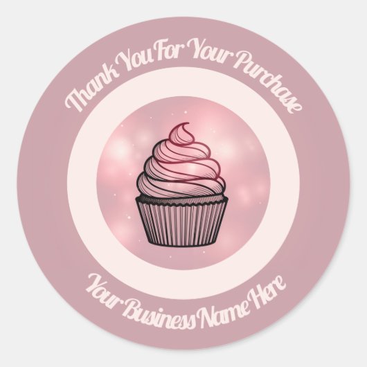 Sticker Rond Colonnes de logo d'entreprise de cupcake rose illu (Devant)