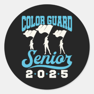 Sticker Rond Color Guard Senior 2025 drapeaux Marching et Gradu