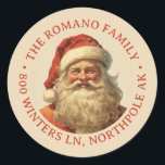 Sticker Rond Color Vintage Père Noël Christmas Adresse<br><div class="desc">Customisez vos cadeaux de noël ou utilisez-les comme étiquettes de adresse. Oeuvre d'art réalisée avec Ai et Photoshop.</div>