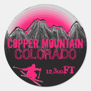 Sticker Rond Colorado collants d'art de ski rose Copper Mountai