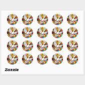 Sticker Rond Coloré blanc Dove Vitrail Oiseau (Feuille)