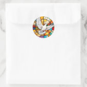 Sticker Rond Coloré blanc Dove Vitrail Oiseau (Sac)