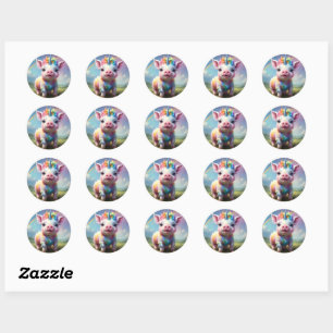 Sticker Rond Coloré Licorne Bébé Cochon Art Acrylique,