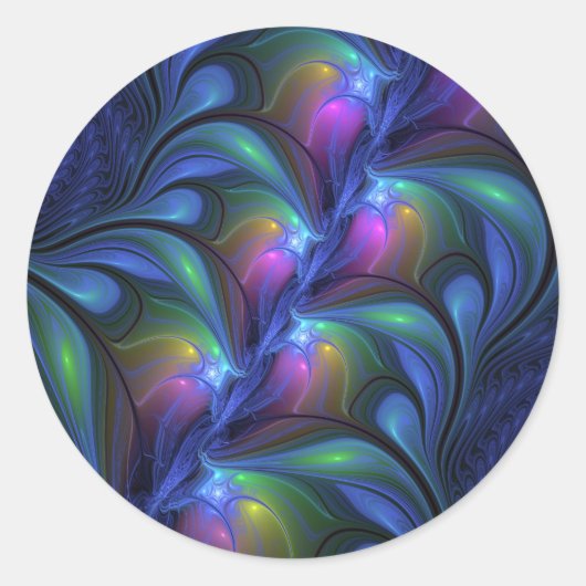 Sticker Rond Coloré Lumineux Abstrait Bleu rose Vert Fractal (Devant)