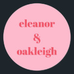Sticker Rond Coloré Rouge rose moderne Simple Mariage personnal<br><div class="desc">Ajoutez une touche amusante et personnalisée à votre événement ou emballage cadeau avec ces autocollants personnalisés avec une typographie audacieuse et moderne et un coloris rose et rouge éclatant. Parfaits pour les mariages, les douches nuptiales ou toute célébration qui exige un accent ludique mais chic, ces autocollants laisseront une impression...</div>