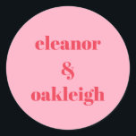 Sticker Rond Coloré Rouge rose moderne Simple Mariage personnal<br><div class="desc">Ajoutez une touche amusante et personnalisée à votre événement ou emballage cadeau avec ces autocollants personnalisés avec une typographie audacieuse et moderne et un coloris rose et rouge éclatant. Parfaits pour les mariages, les douches nuptiales ou toute célébration qui exige un accent ludique mais chic, ces autocollants laisseront une impression...</div>