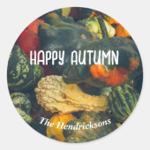 Sticker Rond Coloré squash d'automne et citrouille (Devant)