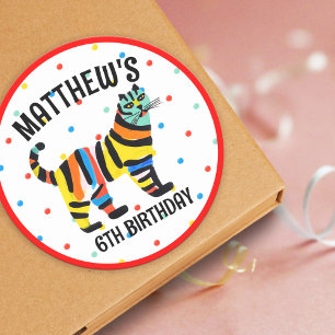 Sticker Rond Coloré Tiger Tiger Jungle Chat fête d'anniversaire