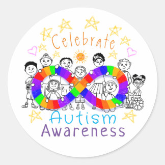 Sticker Rond Colorée Célébrez Sensibilisation sur l'autisme amu