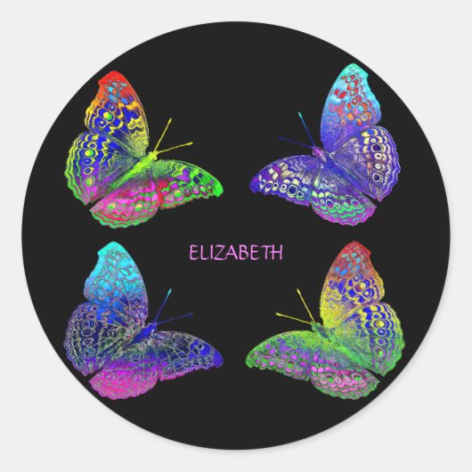 Sticker Rond Colorful Bright Rainbow Colors Butterflies (Devant)