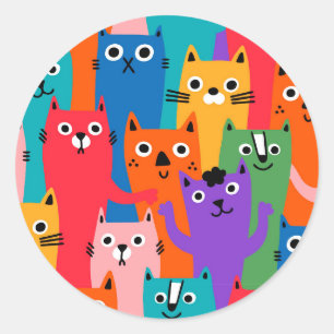 Sticker Rond Colorful cats