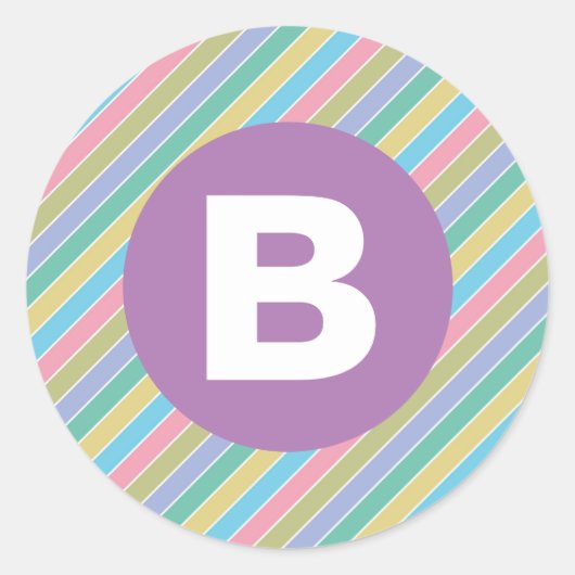 Sticker Rond Colorful Diagonal Candy Stripes Lilac Monogram (Devant)
