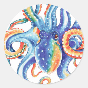 Sticker Rond Colorful Octopus Watercolor