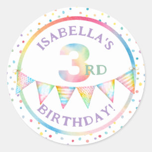 Sticker Rond Colorful Pastel Confetti 3ème anniversaire fête Fa