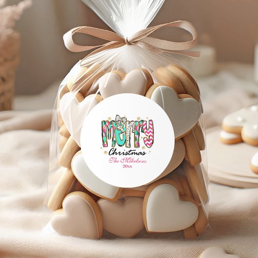 Sticker Rond Colorful Retro  Merry Christmas