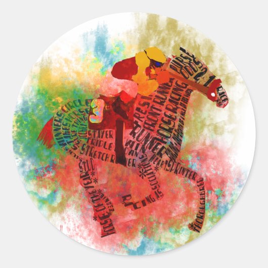 Sticker Rond Colorful Thoroughbred en typographie (Devant)