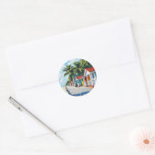 Sticker Rond Colorful Tropical Vibrant Beach Huts (Enveloppe)