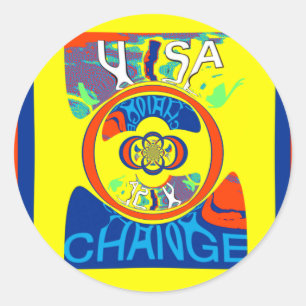 Sticker Rond Colorful USA Change : Un design festif