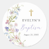 Sticker Rond Colorful Wildflower Meadow Girl Baptism (Devant)