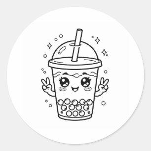 Sticker Rond Coloriage de thé boba kawaii