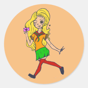 Sticker Rond Colourful blonde cartoon girl. Fluffy. 