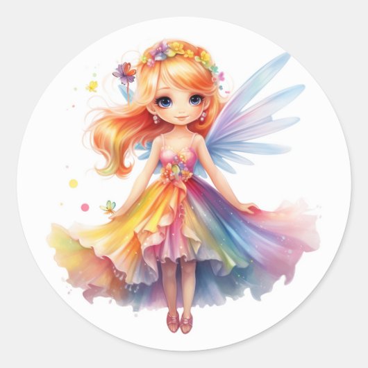 Sticker Rond Colourful Little Fairy with wide dress (Devant)