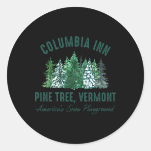 Sticker Rond Columbia Inn Vintage Rétro Arbre de Pin Vermont Jo