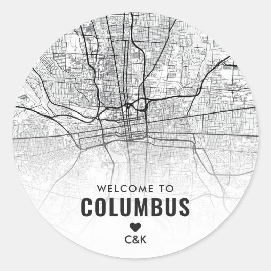 Sticker Rond Columbus, Ohio City Map | Bienvenue Mariage (Devant)