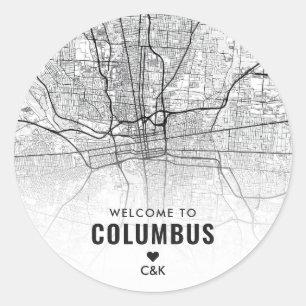 Sticker Rond Columbus, Ohio City Map   Bienvenue Mariage