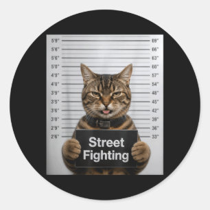 Sticker Rond Combat de rue humour de chat drôle pour chaton ani