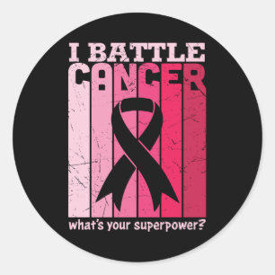 Sticker Rond Combat Ruban Rose Survivant de Cancer Soutien Guer