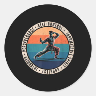 Sticker Rond Combattant d'arts martiaux cinq principes Taekwond