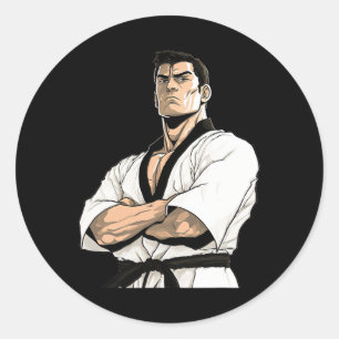 Sticker Rond Combattant de Karaté Kyokushin - Arts Martiaux 