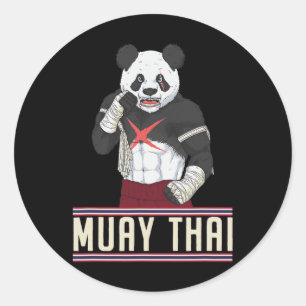 Sticker Rond combattant de kickboxing Muay Thai Panda