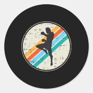 Sticker Rond Combattant de kickboxing Silhouette Rétro Arts mar