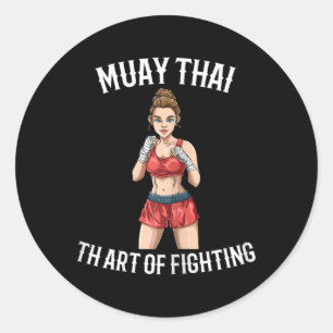 Sticker Rond Combattante féminine de Muay Thai - Boxe thaïlanda