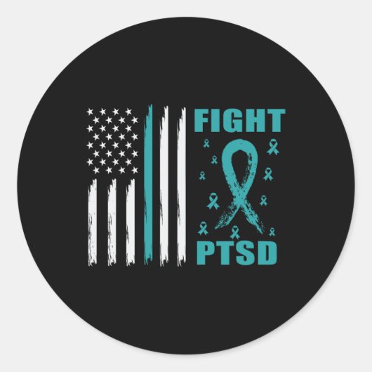 Sticker Rond Combattre Le Ruban Turquoise Ptsd Et Son Indicateu (Devant)