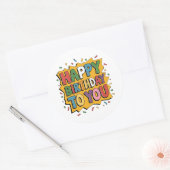 Sticker Rond Comic Burst Joyeux Anniversaire (Enveloppe)
