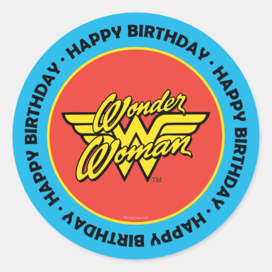 Sticker Rond Comics DC | Logo Wonder Woman | Joyeux anniversair (Devant)
