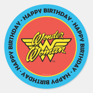 Sticker Rond Comics DC   Logo Wonder Woman   Joyeux anniversair