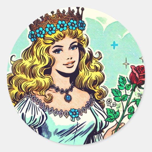 Sticker Rond Comics vintage Cute Princess (Devant)