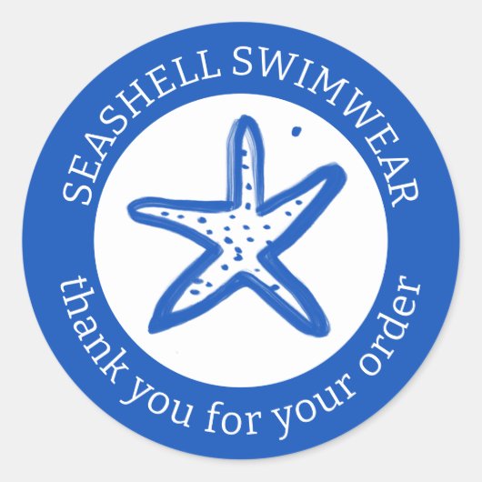 Sticker Rond COMMANDE MERCI Étoile de mer Bleu Blanc PERSONNALI (Devant)