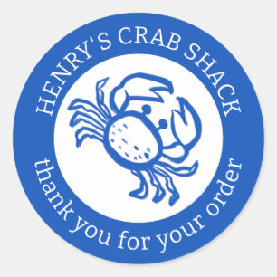 Sticker Rond COMMANDER MERCI Crab Beach Bleu Blanc CUSTOM