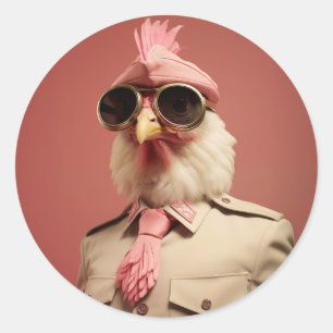 Sticker Rond Commandeur de poulet de Pâques élégant