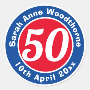 Sticker Rond Commémoration d'anniversaire avec le nom, l'âge 