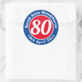 Sticker Rond Commémoration d'anniversaire avec le nom, l'âge et (Sac)