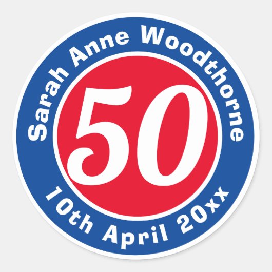 Sticker Rond Commémoration d'anniversaire avec le nom, l'âge et (Devant)