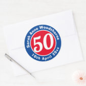 Sticker Rond Commémoration d'anniversaire avec le nom, l'âge et (Enveloppe)